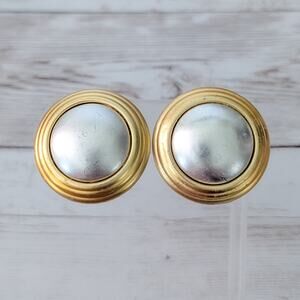 Vintage Clip On Earrings Large Gold Tone & Pearlescent Statement - Some Marks